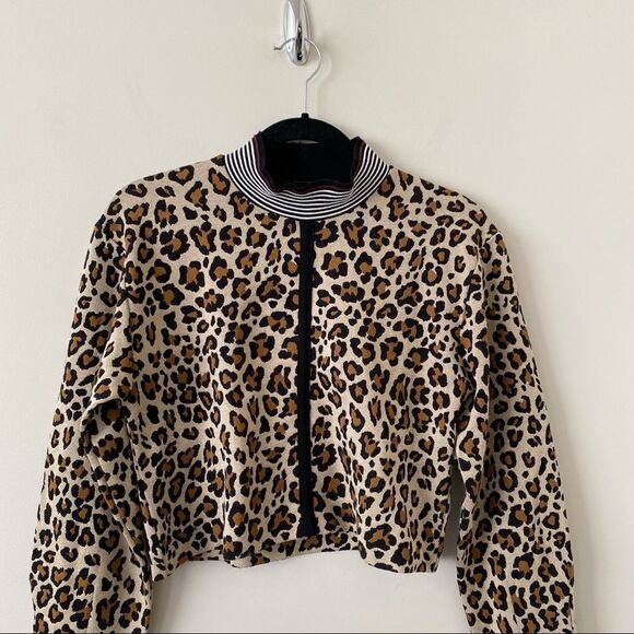 Pinko-Jacquard Oversized Leopard Print Crop Long Sleeve Top - Picture 5 of 8
